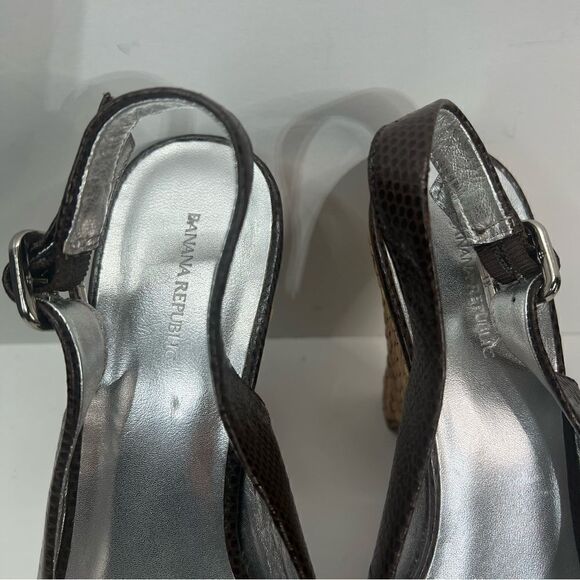 Banana Republic Black Croc Ankle Strap Open Toe Slingback Wedge Shoes - Picture 6 of 11